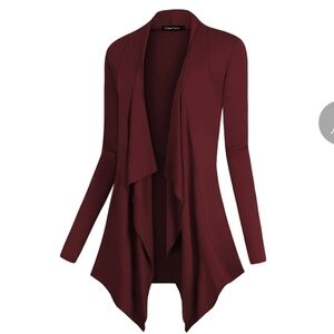 Urban Coco Wine Red Light Weight Long Sleeve Irregular Hem Cardigan